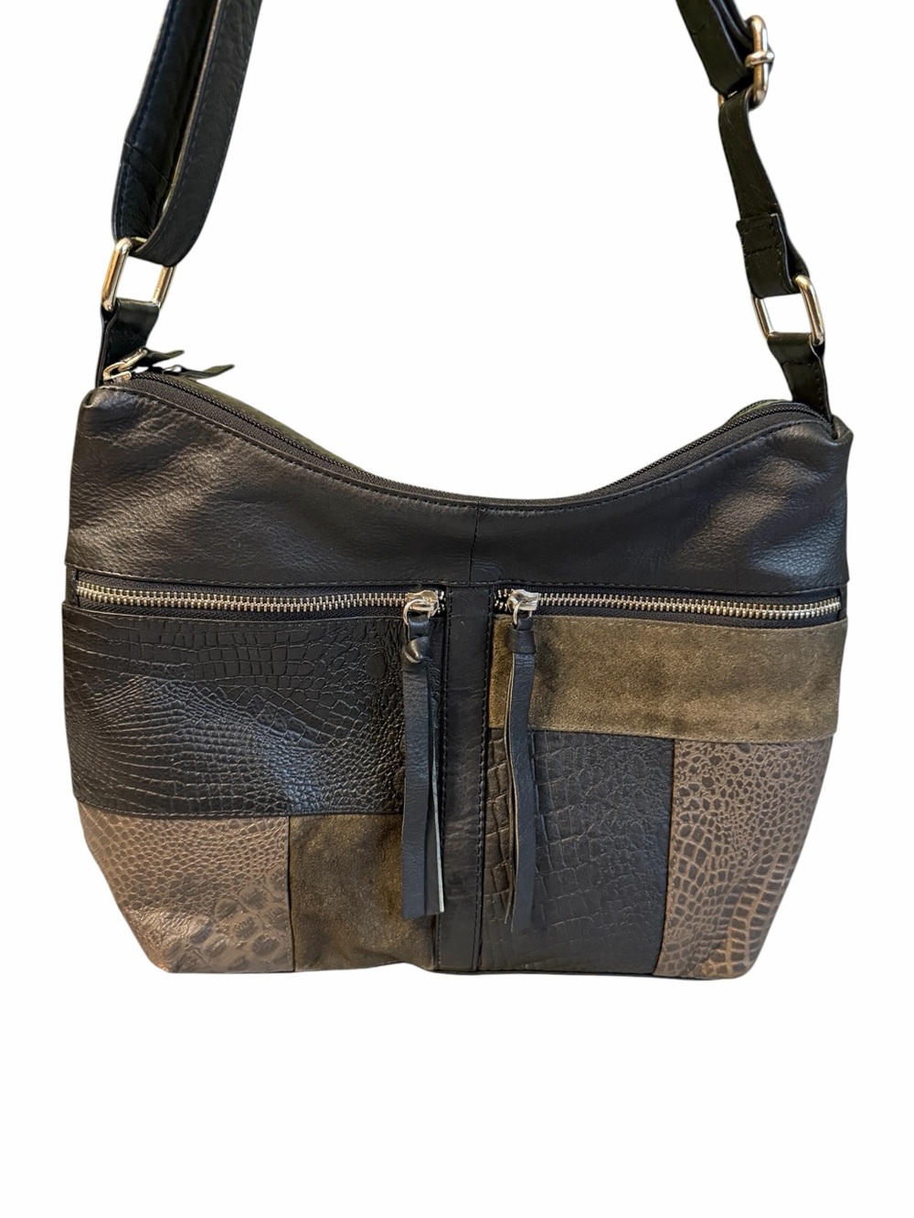 Great American Leatherworks Black Brown Leather Patchwork Shoulder Bag #2257